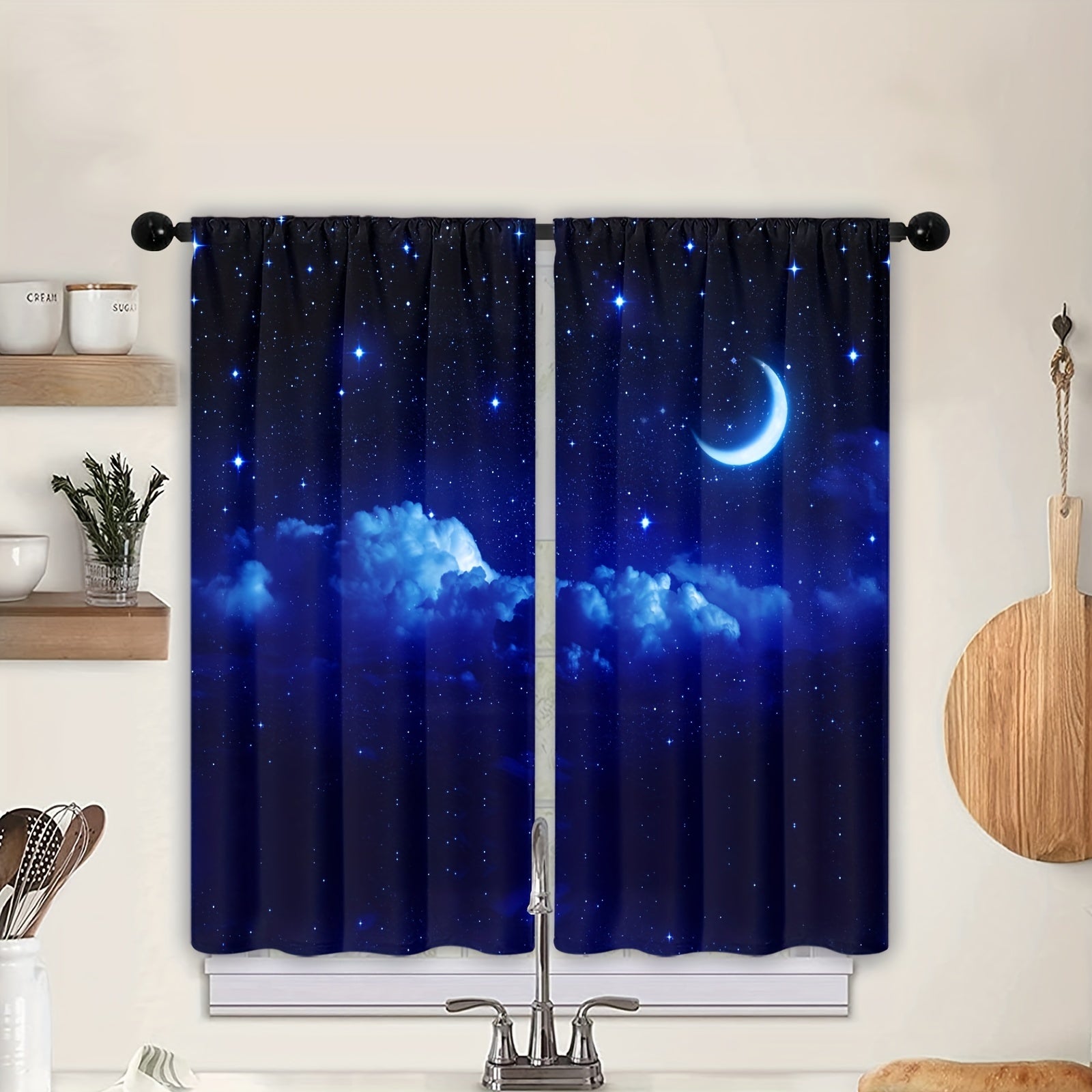 Starry Sky Galaxy Window Curtains with Star Pattern for Bedroom Living Room and Kitchen