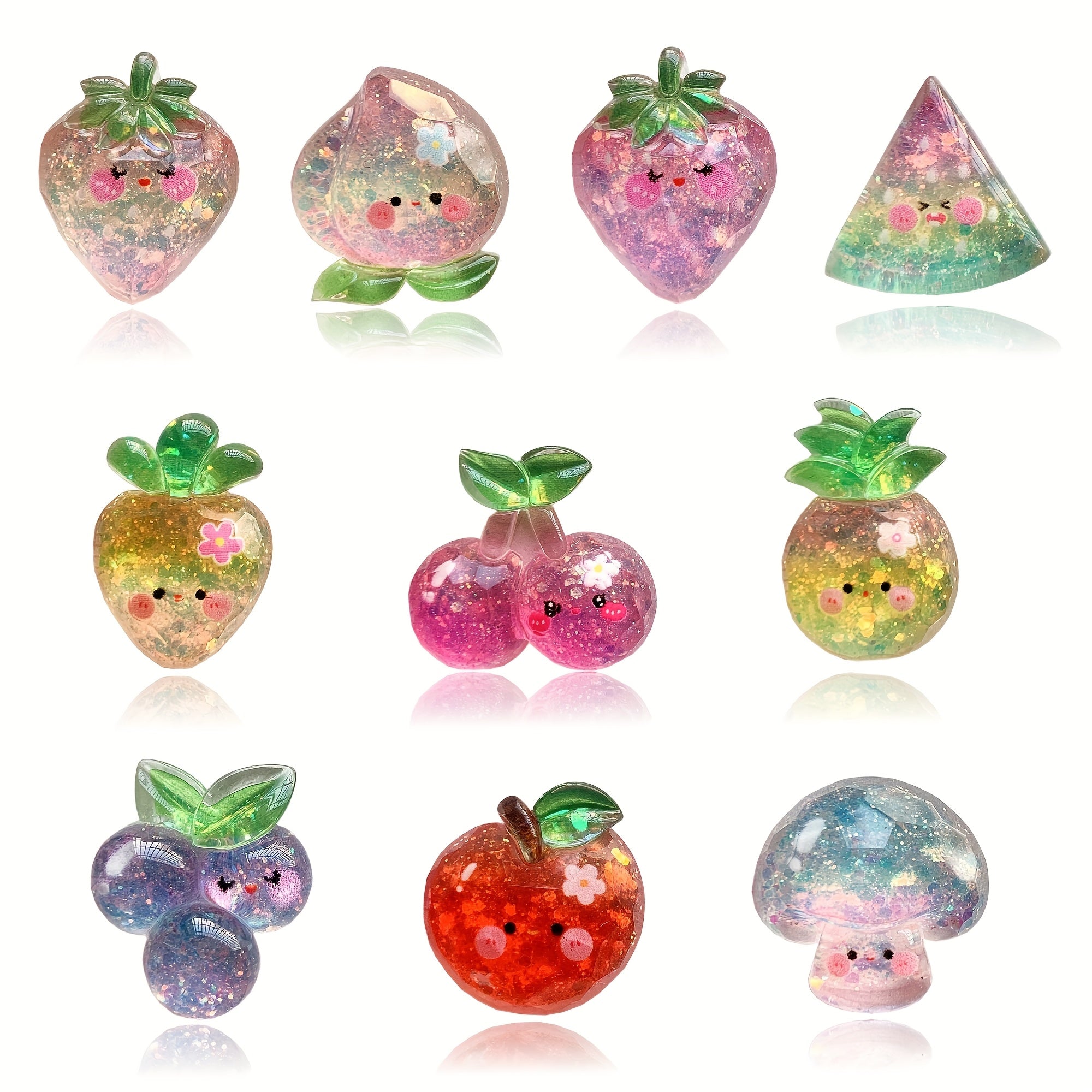 10Pcs Resin Glitter Fruit Shoe Charms for Sandals and Slippers