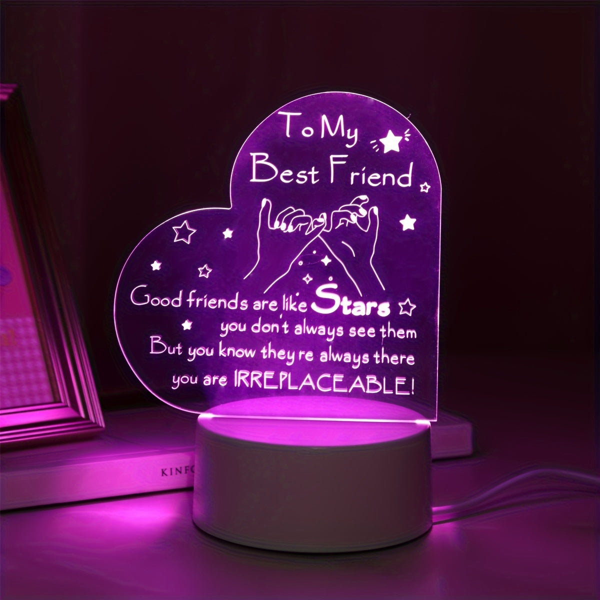Pink 3D LED Night Light with Inspirational Message USB Powered for Bedroom Decor