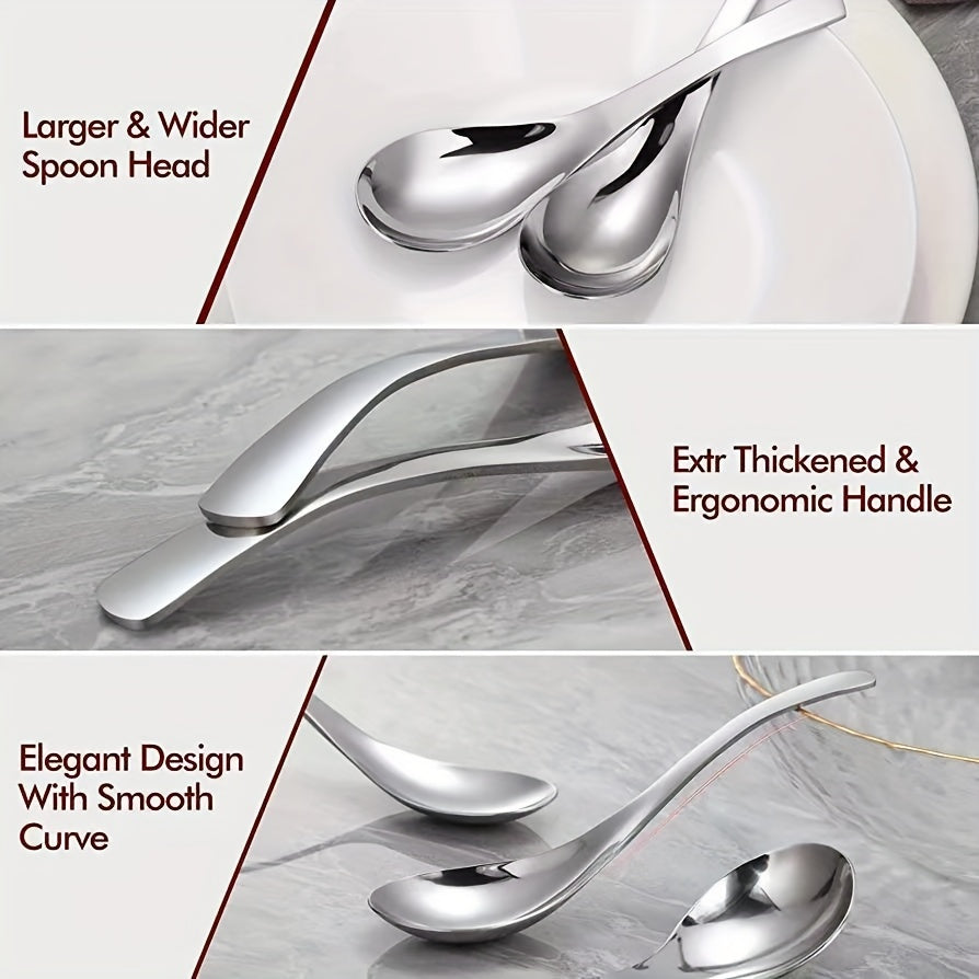 Set of 6 Heavyweight Stainless Steel Soup Spoons Dishwasher Safe Classic Design