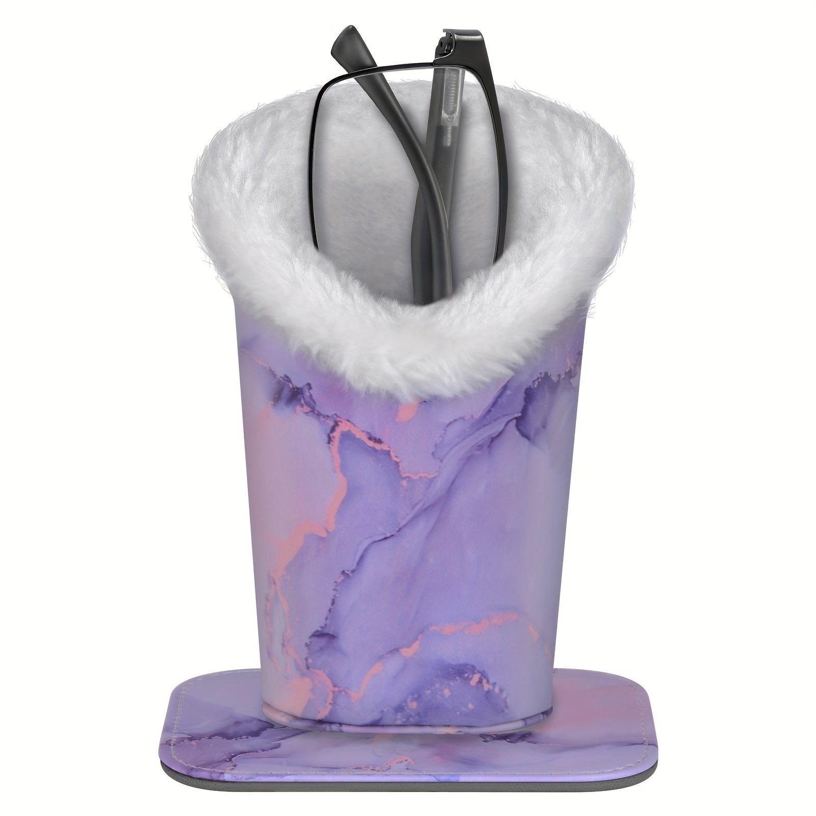 Sun'iy charmdan tayyorlangan ko'zoynak qutisi, mo'ynali faux tol va magnitli ajraladigan asos bilan