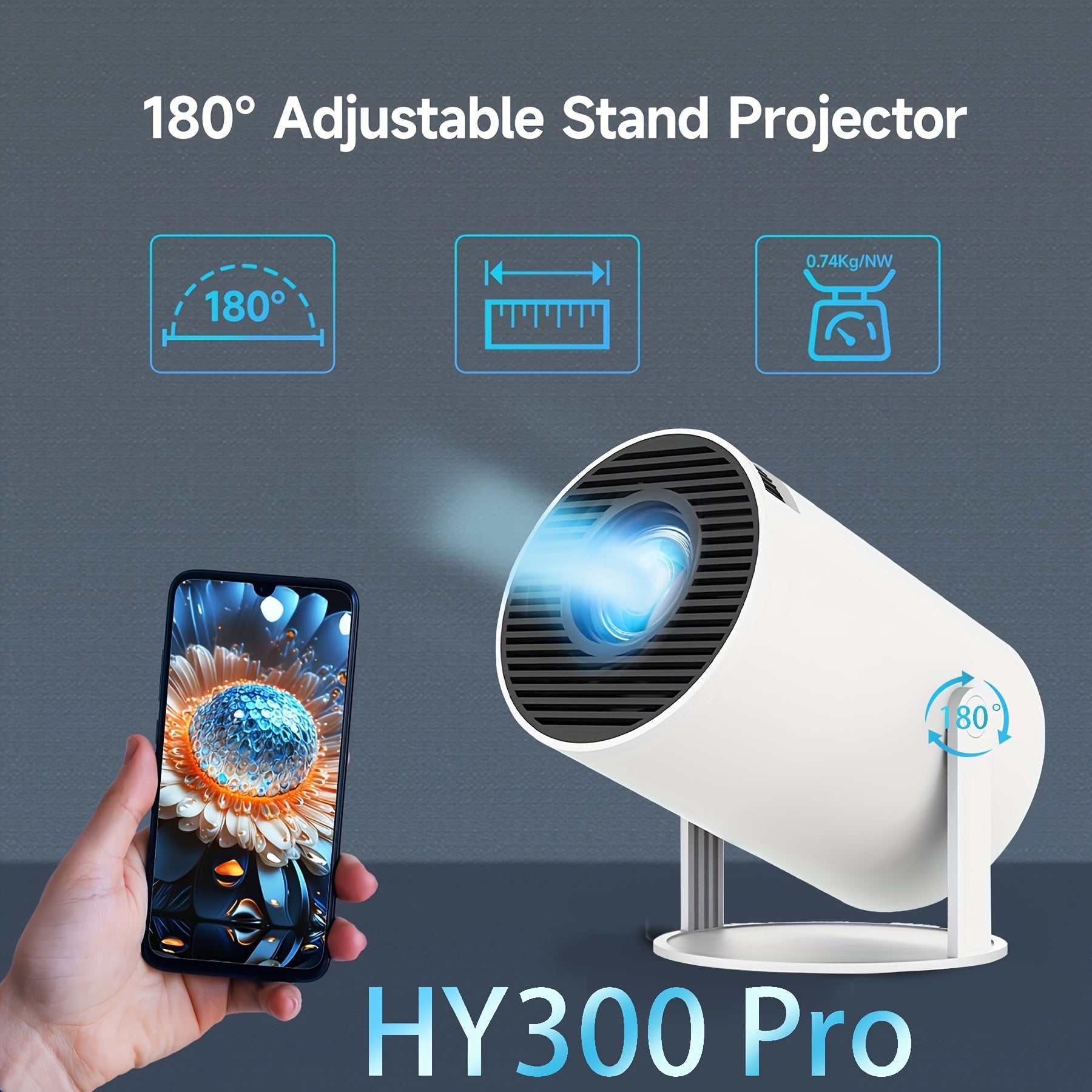 Portable Smart Projector 4K WiFi 6 720P Native 180° Rotation Outdoor Home Theater