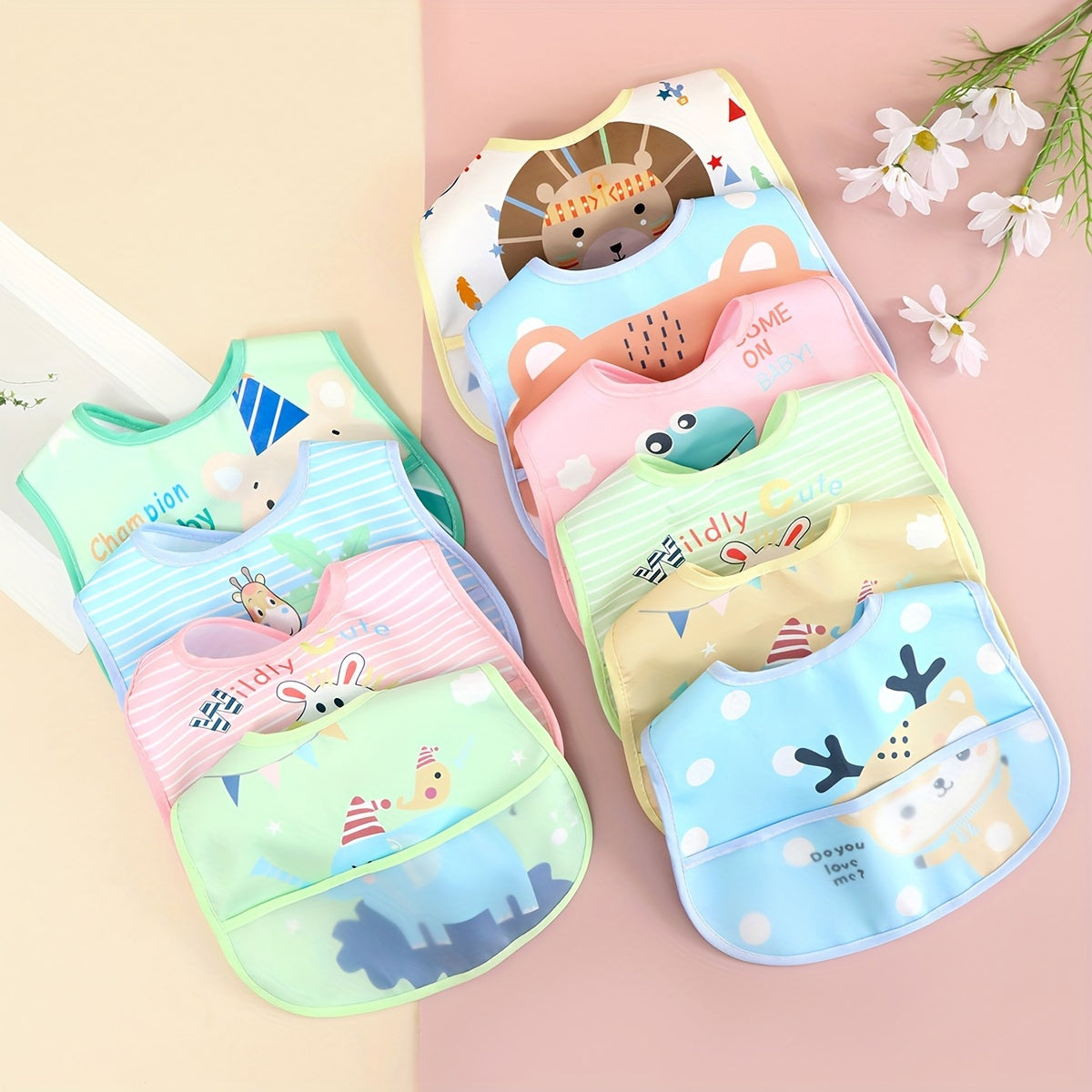 Baby Boys Waterproof Bibs Set of 3 Assorted Colors Polyester Nursery Aprons