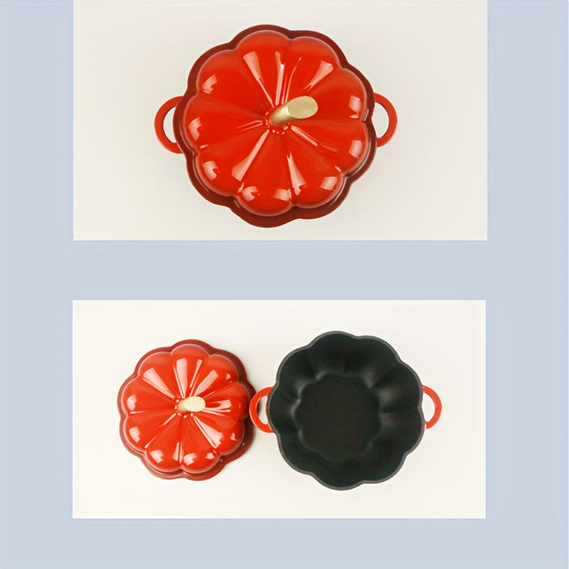 Красная кастрюля в форме тыквы из чугунного литья с эмалированной крышкой, толстая кастрюля, подходящая для газовых и индукционных плит, кухонная посуда.