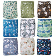 6-Pack Reusable Cloth Diapers for Babies Adjustable Washable Polyester Covers Variety of Patterns