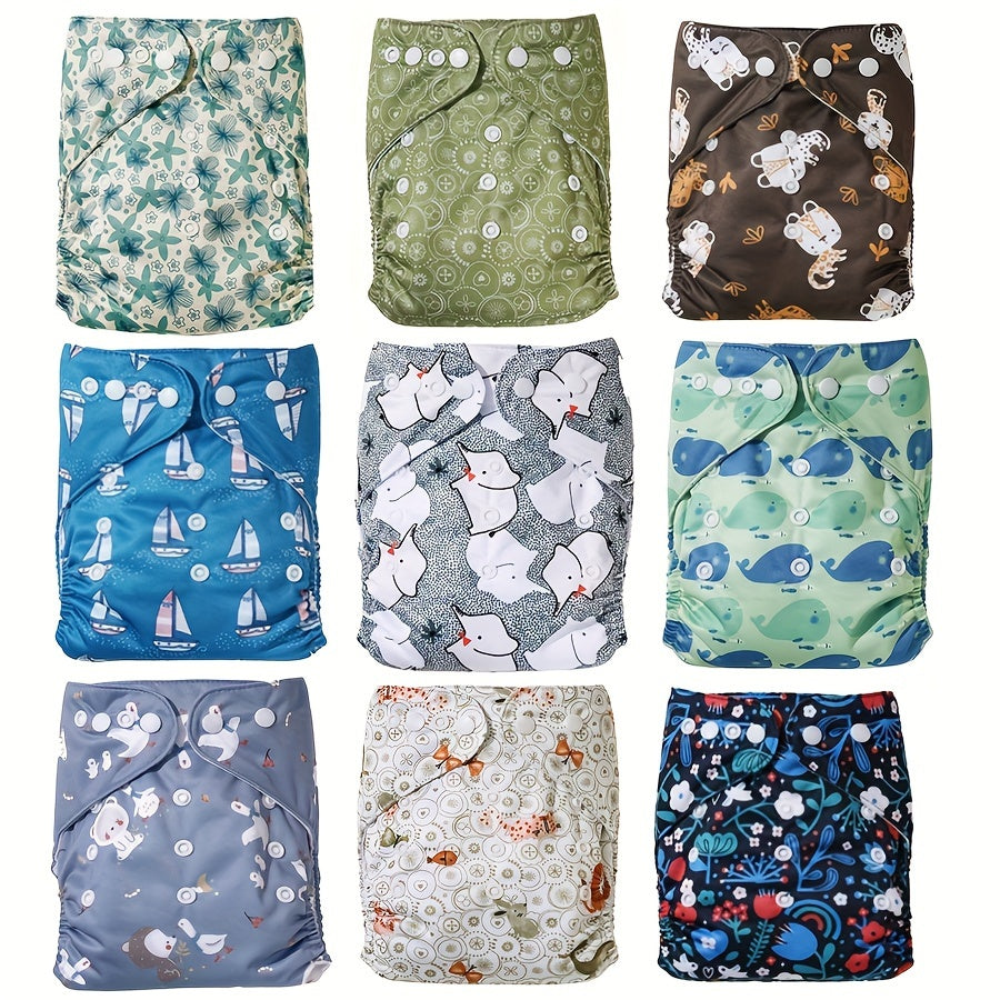 6-Pack Reusable Cloth Diapers for Babies Adjustable Washable Polyester Covers Variety of Patterns