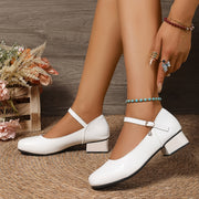 Women’s Black Mid-Heel Pumps with Ankle Strap and Rubber Sole