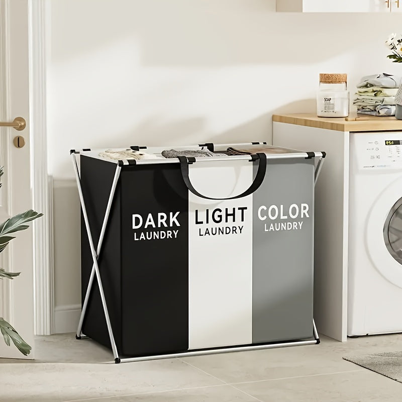 Large Capacity Foldable Laundry Hamper with 3 Sections Waterproof 19 Inch Tall Storage Basket