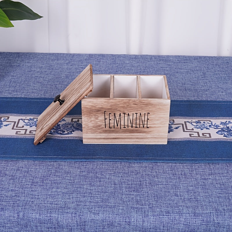 Rustic Wooden Organizer Box with Lid for Makeup Pads and Storage Rectangular Craft Storage Bin