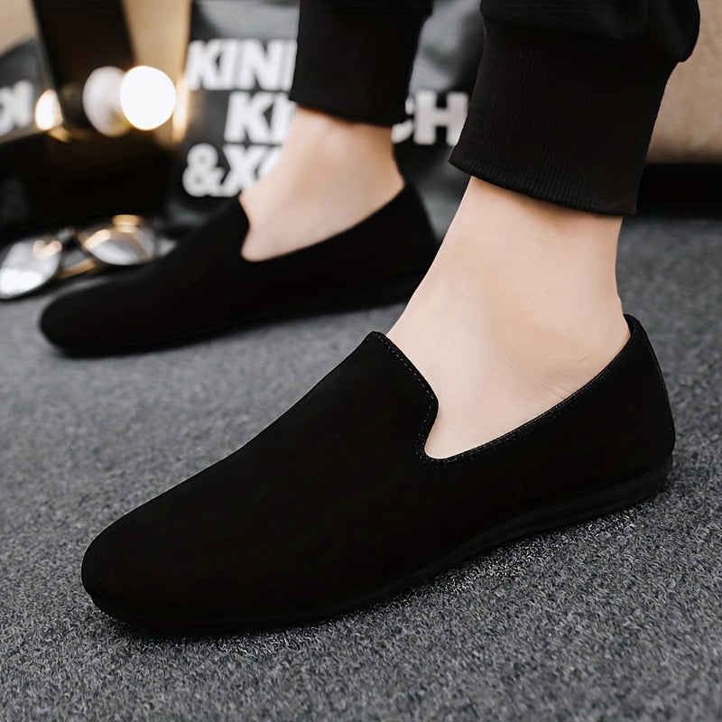 Men's Black Slip-On Loafers Casual Round Toe PVC Sole Spring Summer 2024