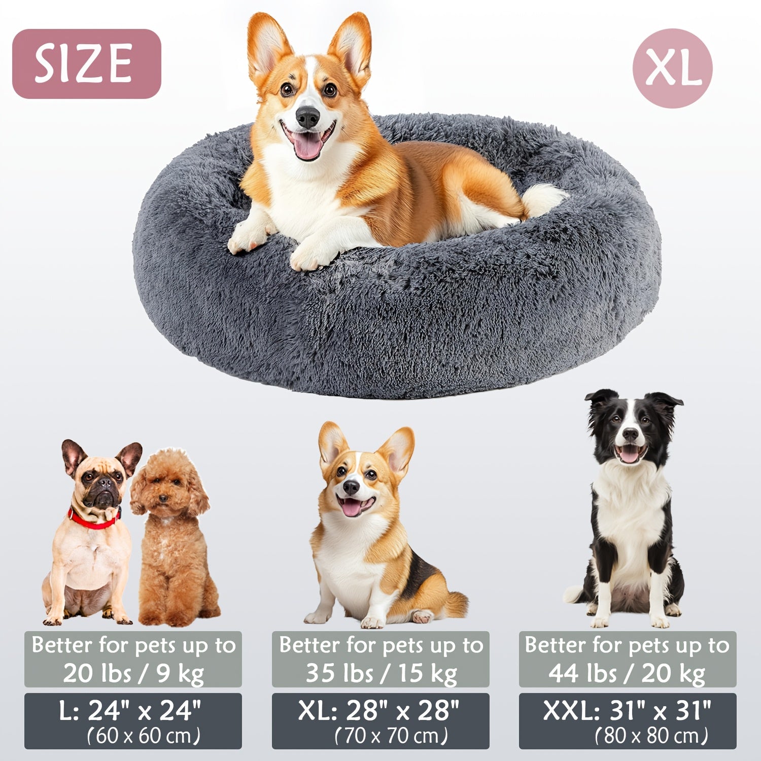 Round Dog Bed for Winter Indoor Use Polyester Non-Skid Bottom Small to Large Dogs