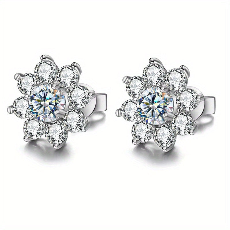 Sterling Silver Moissanite Flower Earrings Hypoallergenic Gift Box