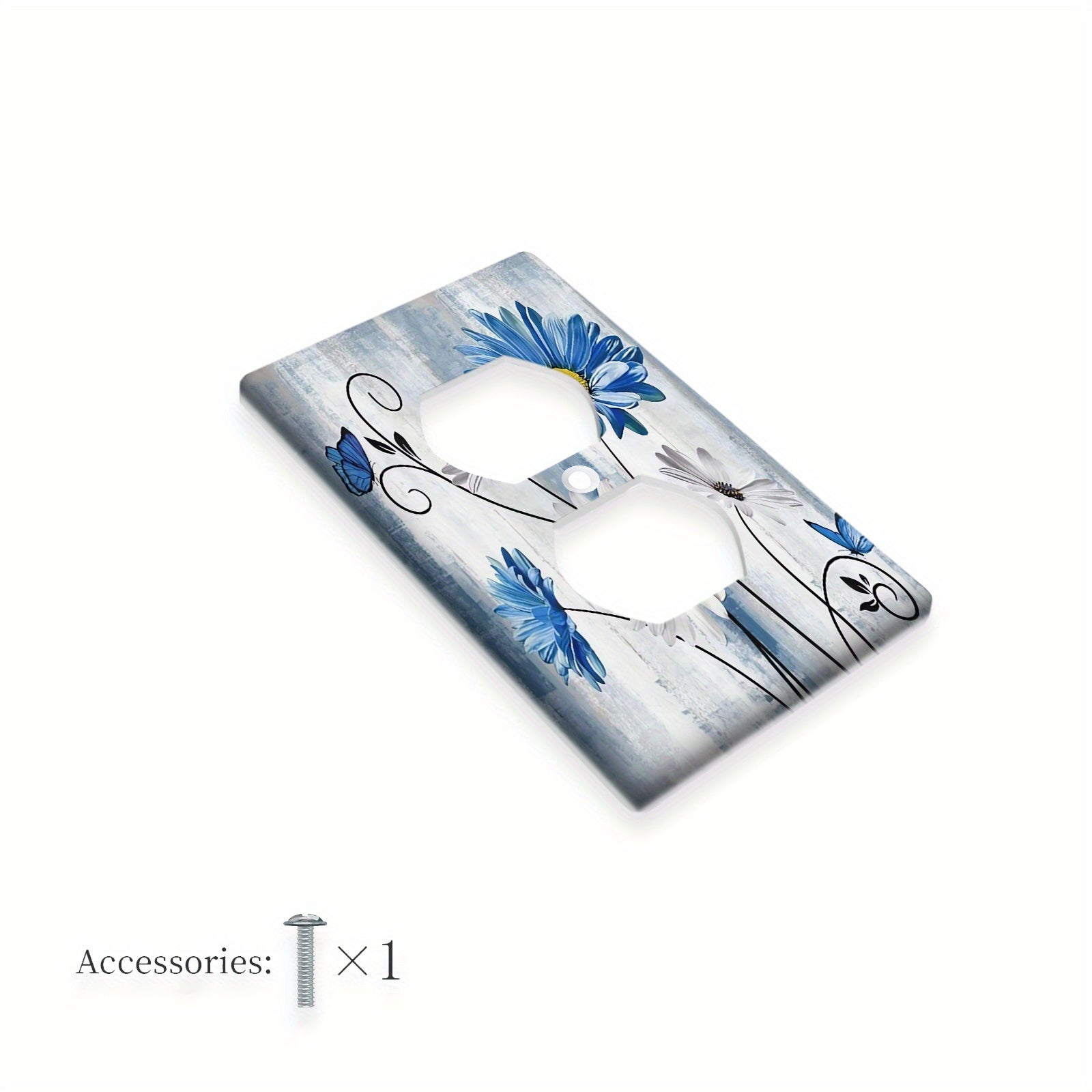 Placa de pared floral Blue Daisy para decoración de dormitorio estilo granja. Compatible con 1 o 2 tomas de corriente