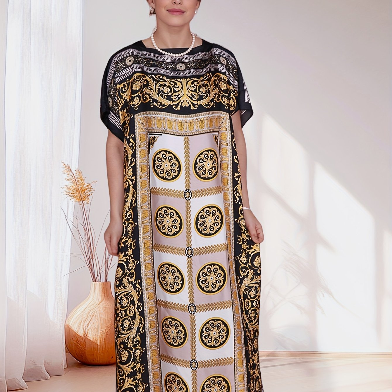 Plus-Size ayollar uchun uzun ro‘ba plyaj kiyimlari bosma yozgi kundalik