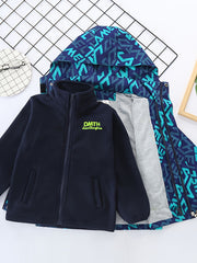 Детские мальчики длинные рукава флисовые куртки с принтом букв, застежка-молния, осень-зима, повседневные