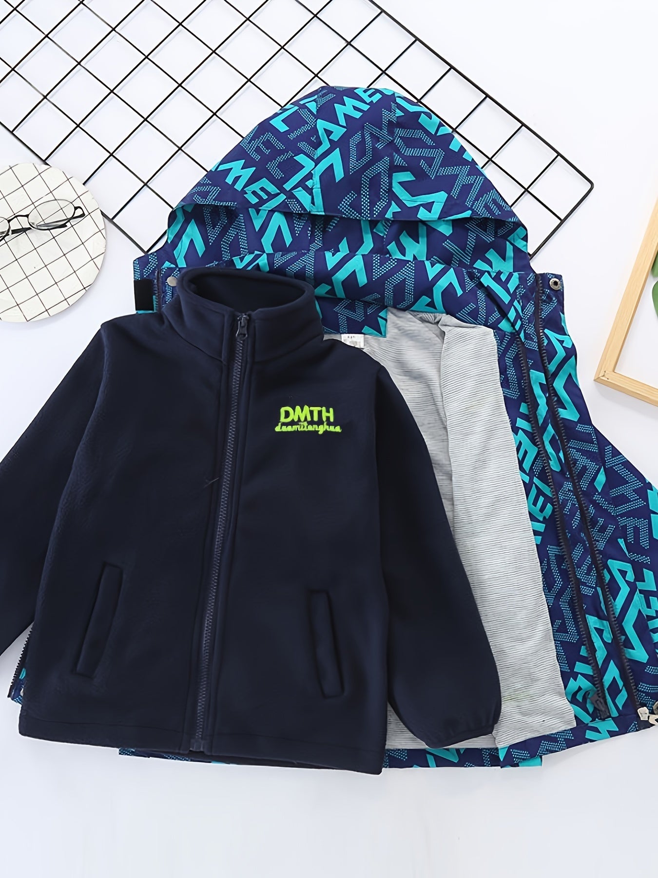 Детские мальчики длинные рукава флисовые куртки с принтом букв, застежка-молния, осень-зима, повседневные