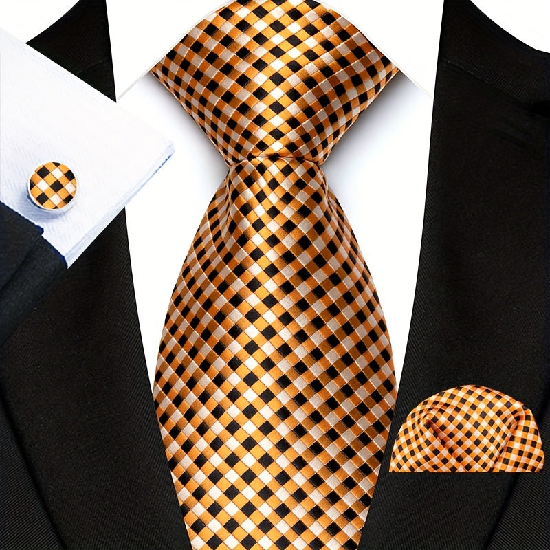 Men's Three-Piece Suit Set with Paisley Tie Pocket Towel and Cufflinks