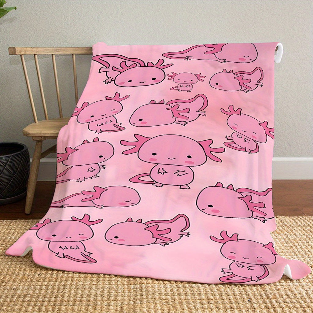 Pink Cartoon Salamander Fleece Blanket for Kids and Adults Lightweight Soft Warm