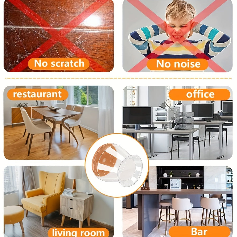 24 Transparent Silicone Chair Leg Protectors with Felt Pads for Floor Scratch Noise Reduction
