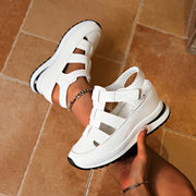Women's Wedge Sandals Summer Casual Platform Heel Breathable Fastener Closure White Faux Cover