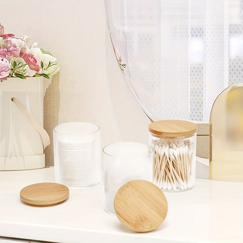 1/2/3/4 ta Akril Qopqoq Dispenserlar, Hammom Aksessuarlarini Saqlash uchun Bambuk Qopqoq bilan. Ferma yoki Boho Hammom Dekorasi uchun ideal.