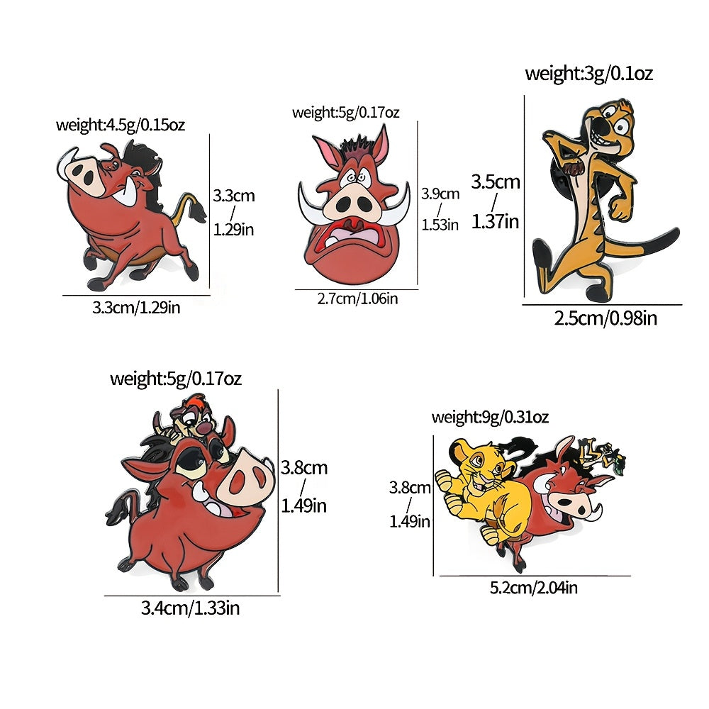 Set of 6 Enamel Animal Brooch Pins Cartoon Wild Animal Irregular Shapes for Clothing Backpack Decoration