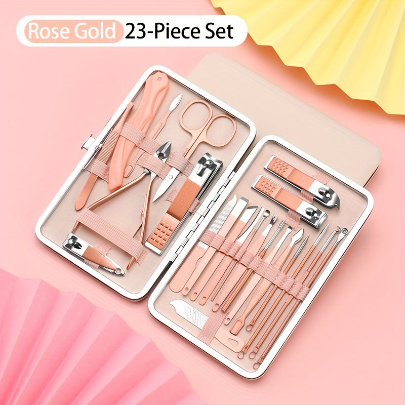 Pink Nail Care Set for Girls with Stainless Steel Tools and Storage Case