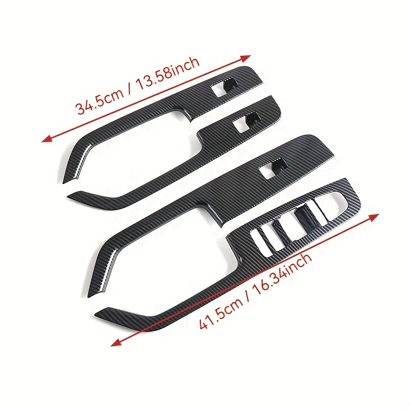 4 dona karbon tolasi teksturasi ABS eshik tutqichlari va oynani o'zgartirish paneli to'plami avtomobil ichki qismi uchun qora va apelsin aksentlari bilan