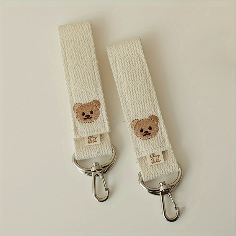 Set of 2 Cartoon Bear Stroller Hooks, Embroidered Baby Stroller Accessories