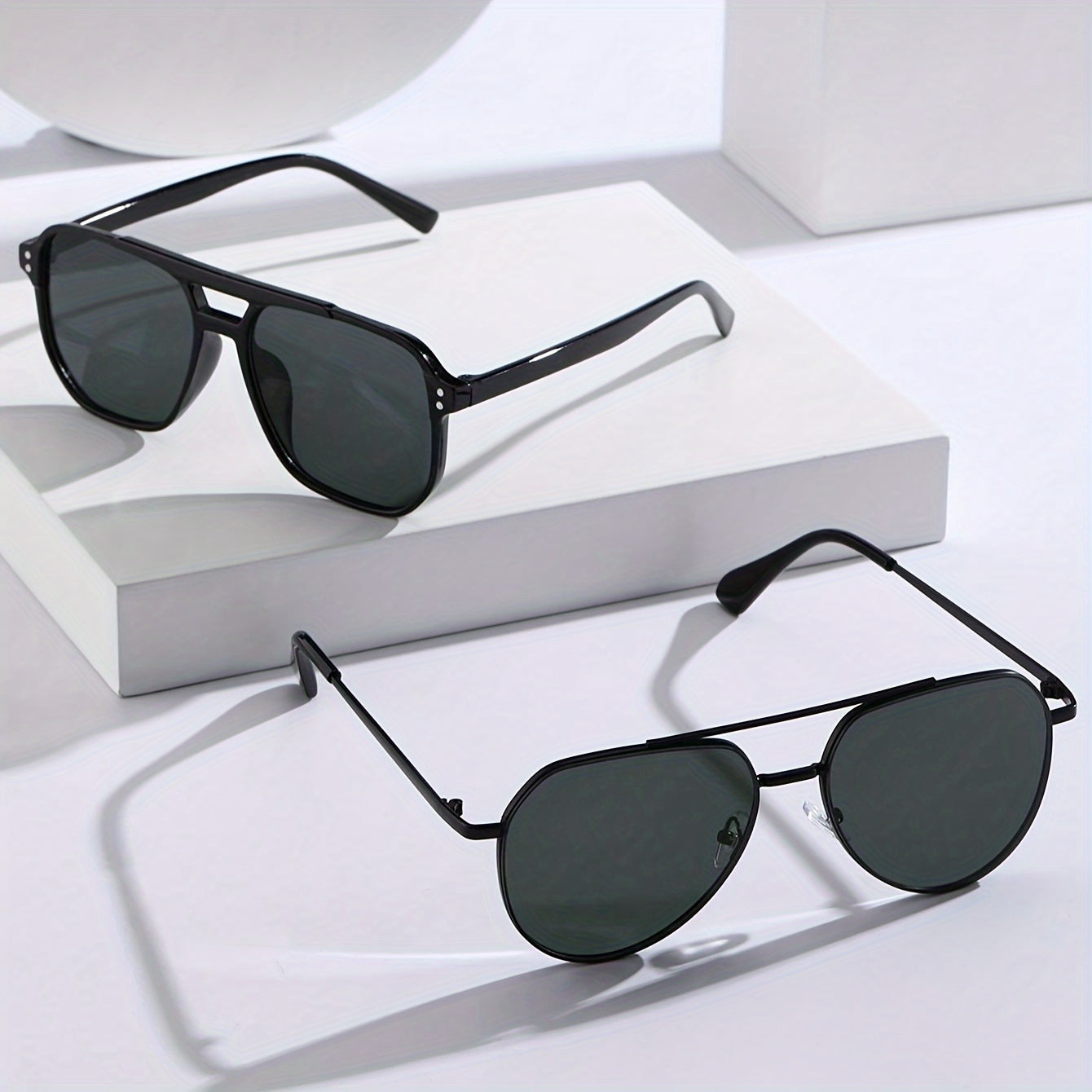 2pc Men's Geometric Double Bridge Plastic and Iron Fashion Glasses Wide