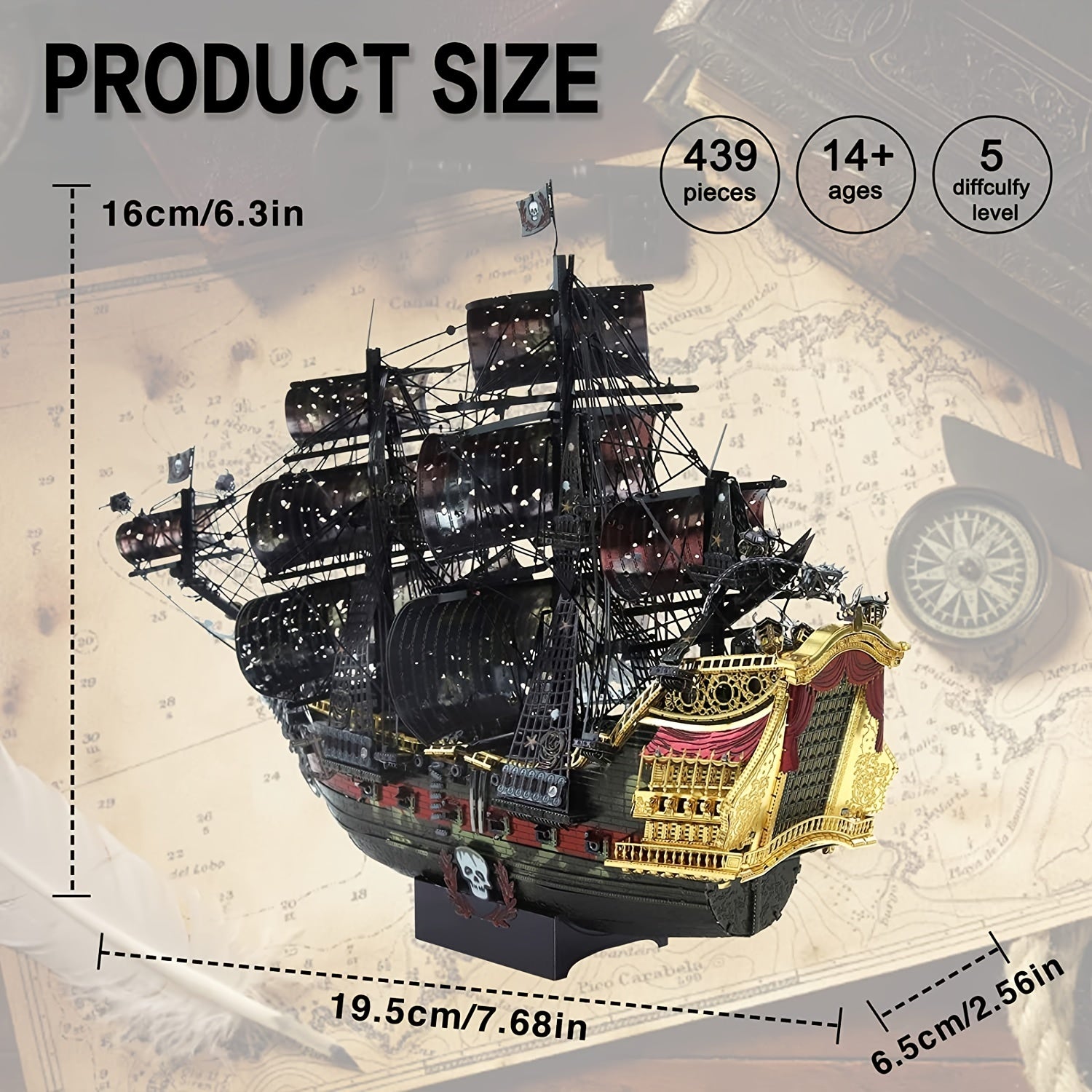 Rompecabezas de cobre 3D para adultos, modelo de barco pirata Flying Dutchman, kit de bricolaje, regalo de artesanía náutica