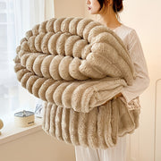 Contemporary Champagne Plush Double-Layer Throw Blanket 100% Polyester Soft Warm