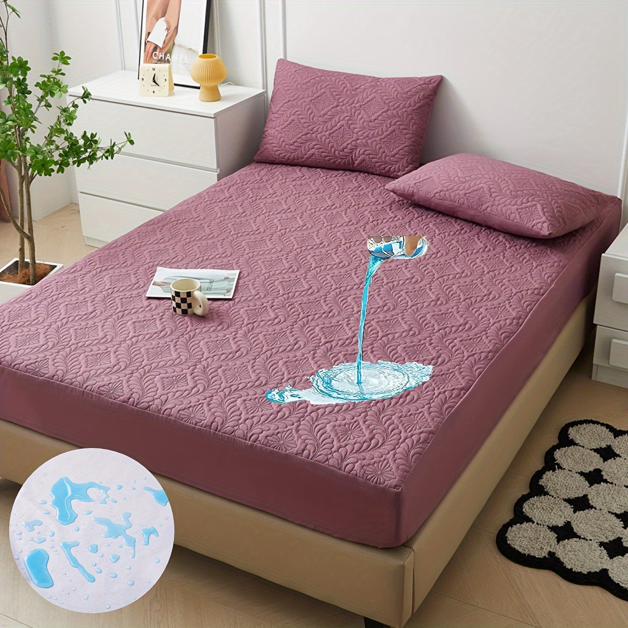 Suv o'tkazmaydigan, o'rnatiladigan matras qopqog'i, dog'ga chidamli, yumshoq yostiq uchun, yotoqxona uchun