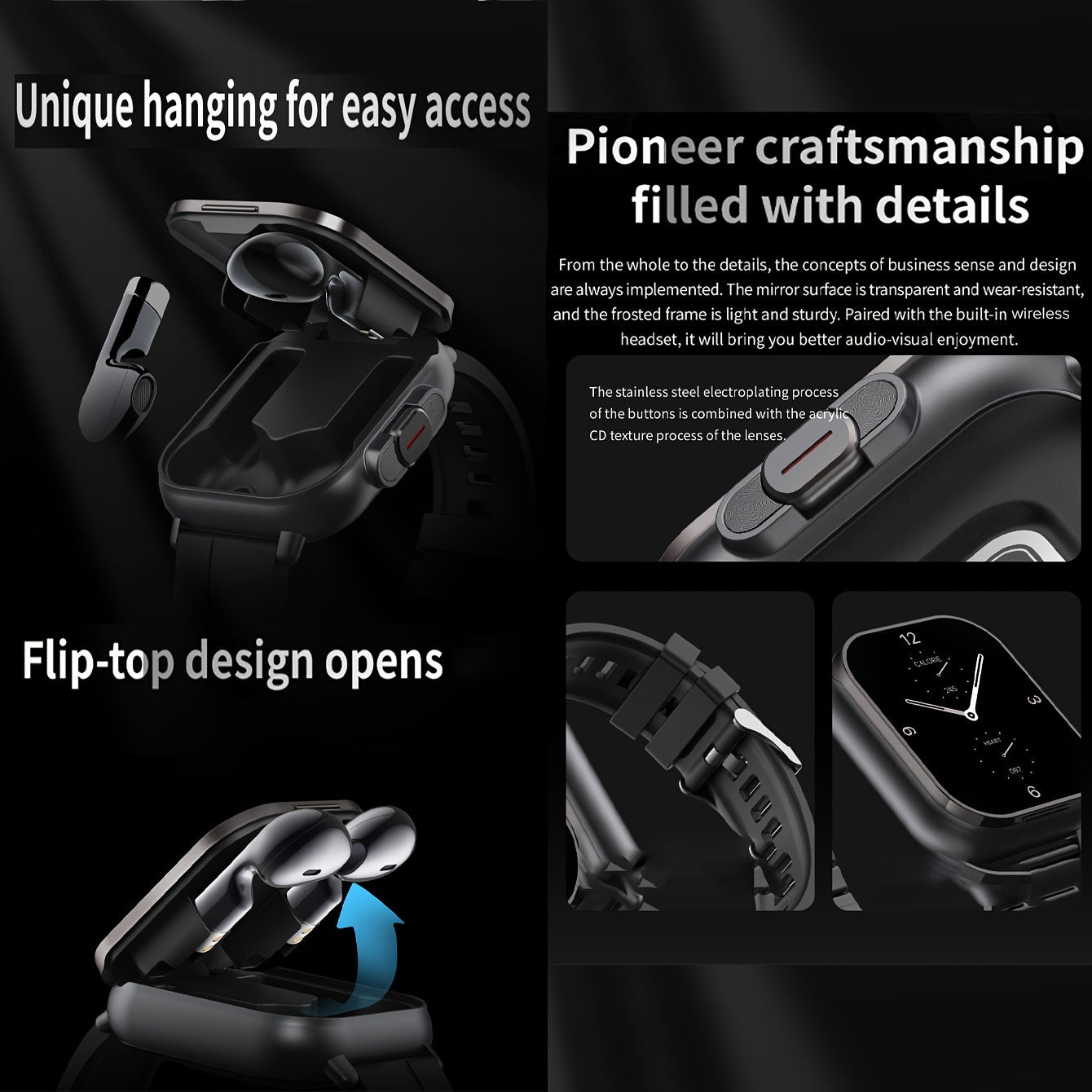 2-in-1 Smart Watch with Wireless Earbuds 5.11cm Touch Screen Pedometer Multi-Sport