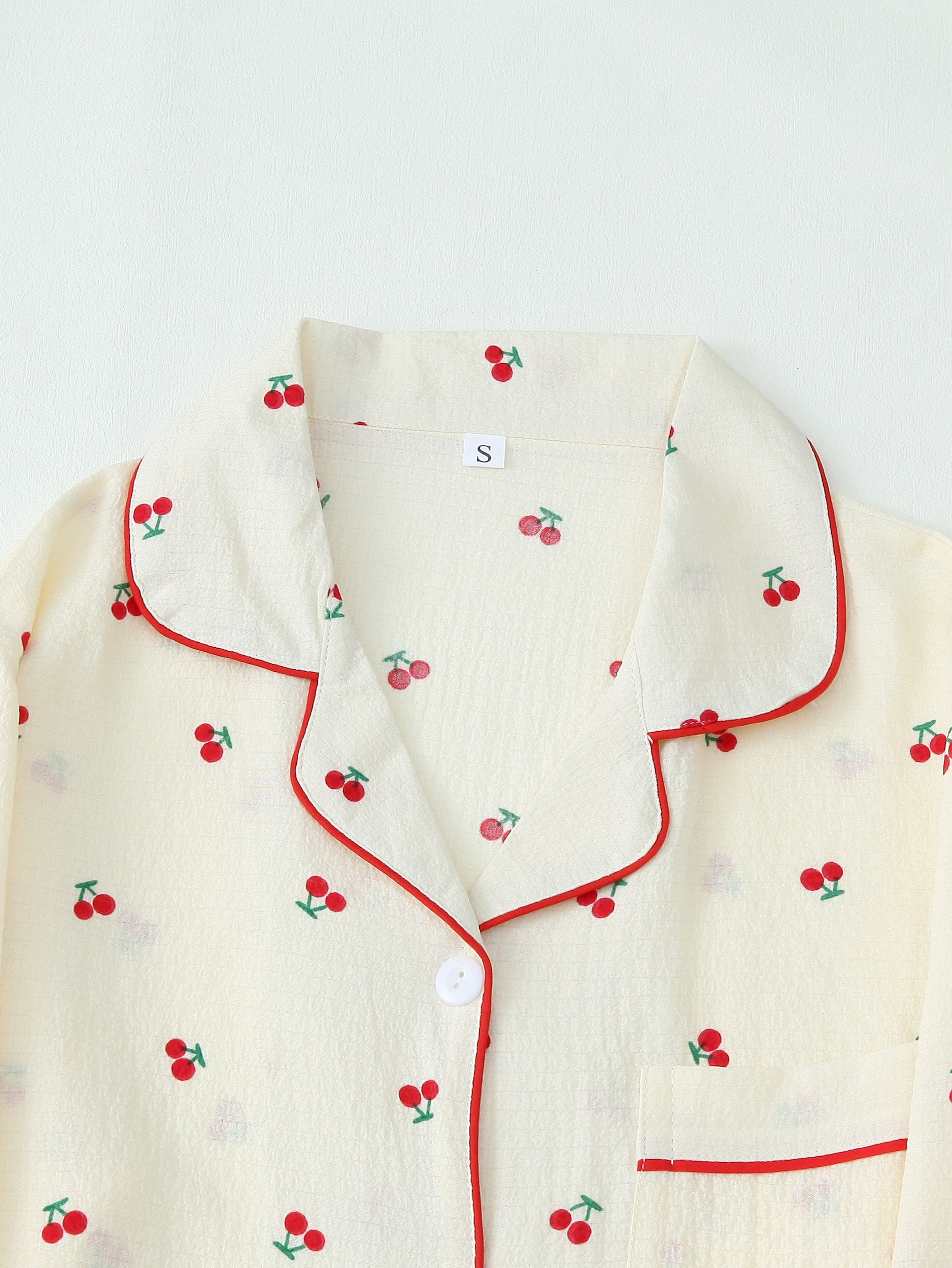 Women's Cherry Print Pajama Set Long Sleeve Top and Pants All-Season Polyester