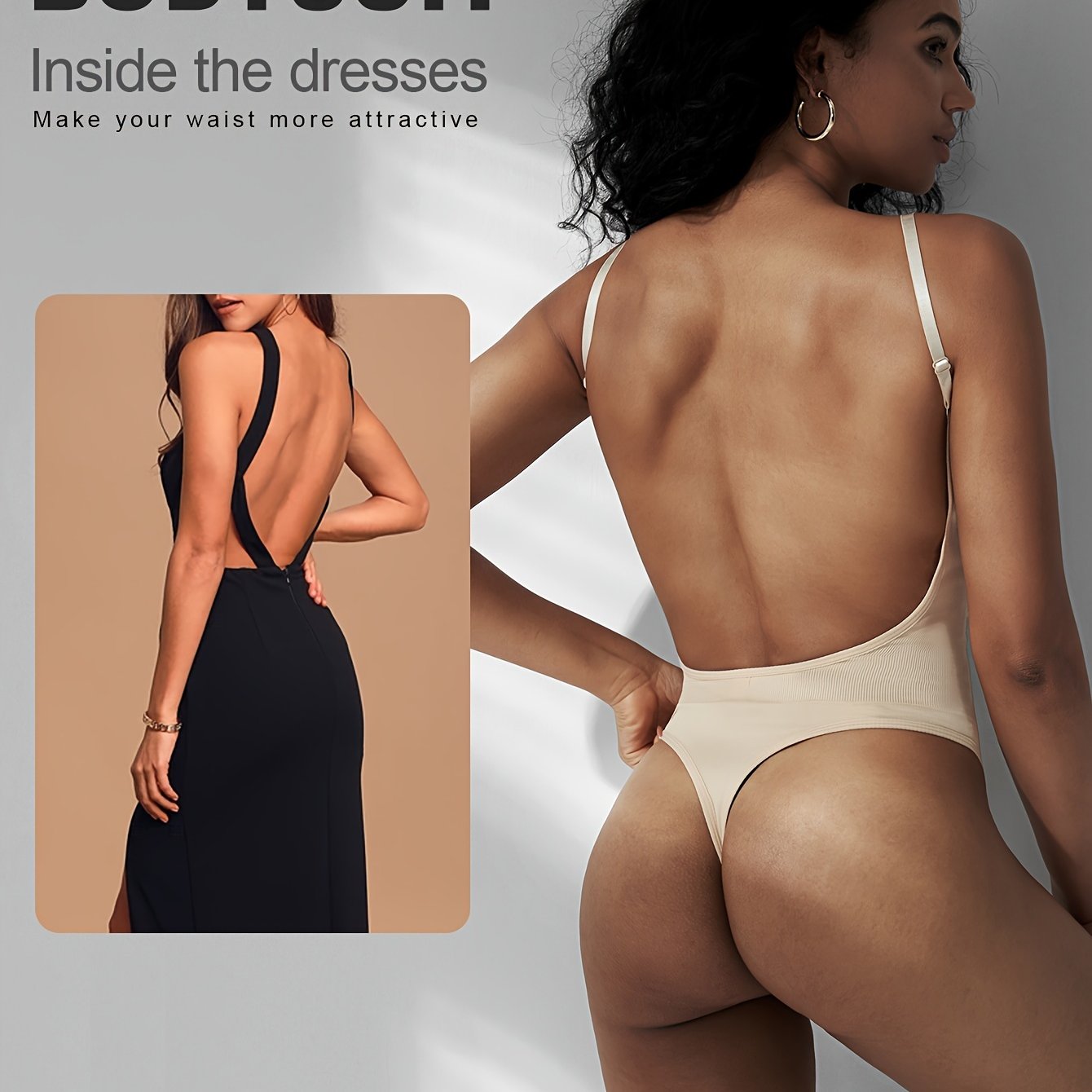 Women's Body Shaping Bodysuit Tummy Control Thong Seamless Solid Color Shapewear