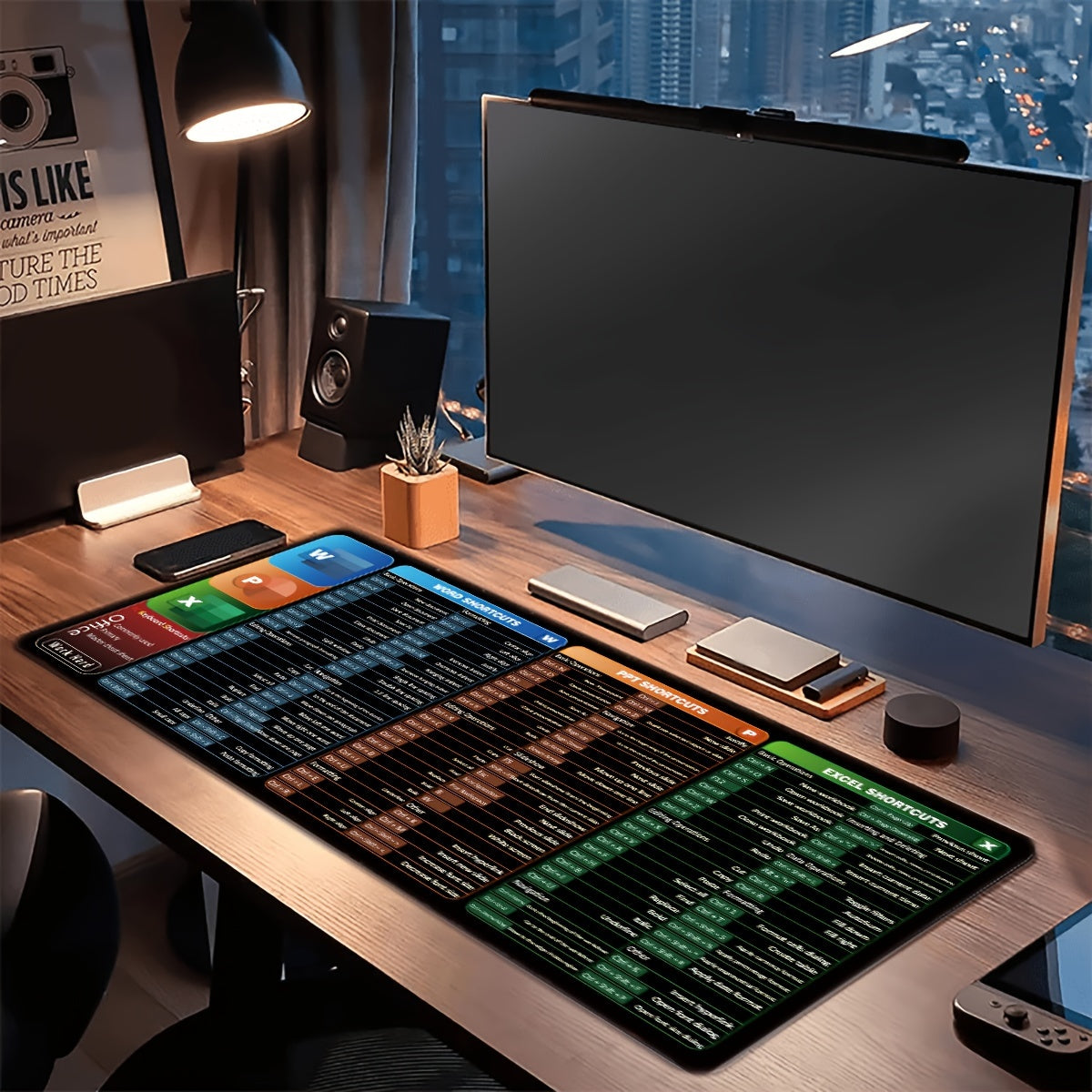 Large Non-Slip Washable Mouse Pad with Printed Shortcuts for Word Excel PowerPoint Gaming