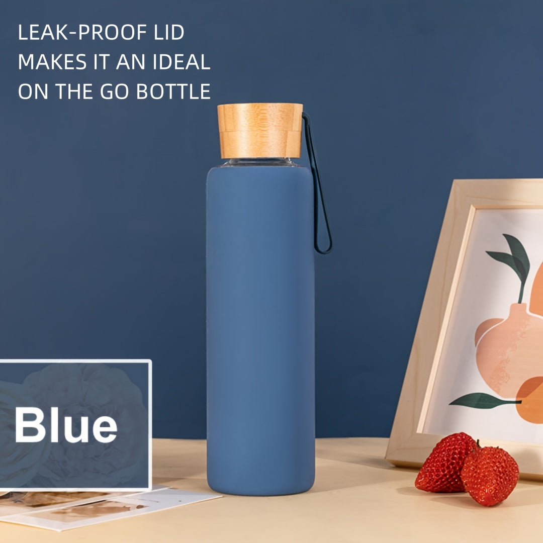 Glass Water Bottle with Silicone Sleeve and Strap Dishwasher Safe