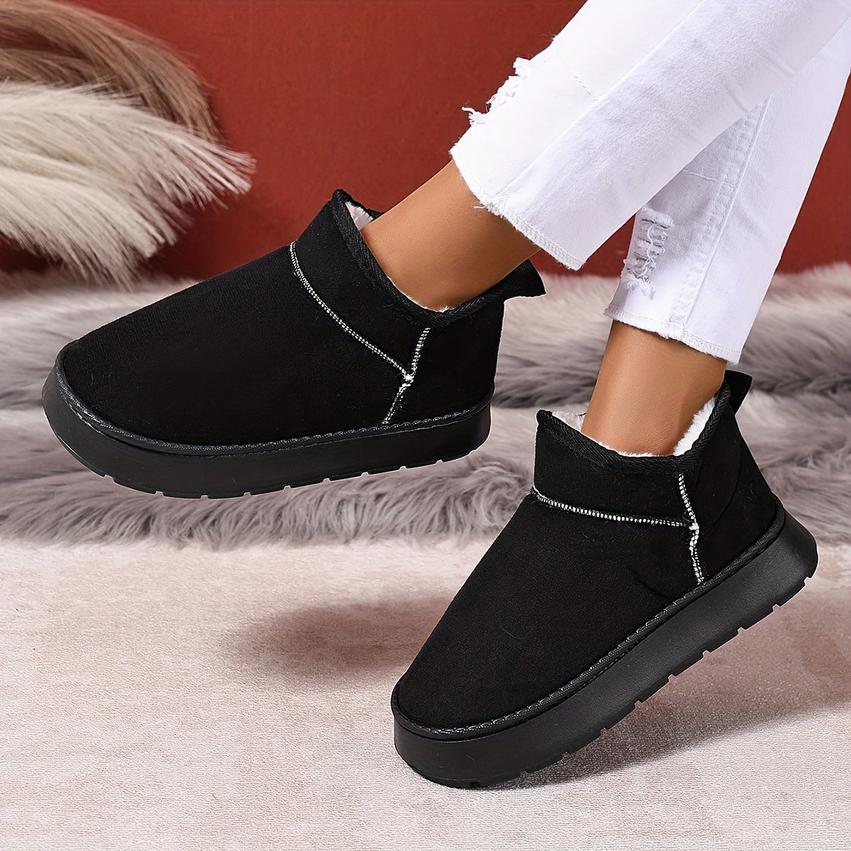 Женские плюшевые мокасины-слепоны с подошвой из EVA для зимы, бежевый, черный, розовый, серый