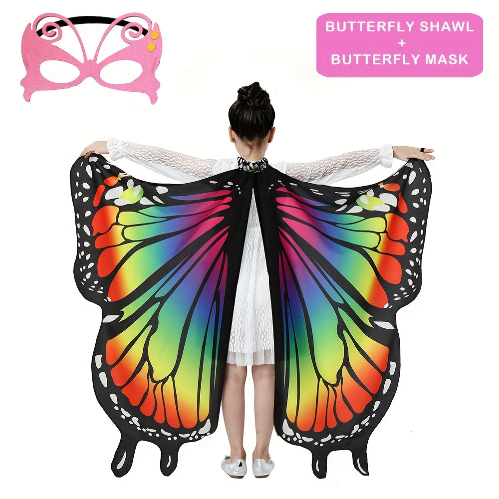 Girls Butterfly Wings Costume Set for Parties Halloween Dress Up Accessories with Black Headband Polyester Spandex Non-Feathered