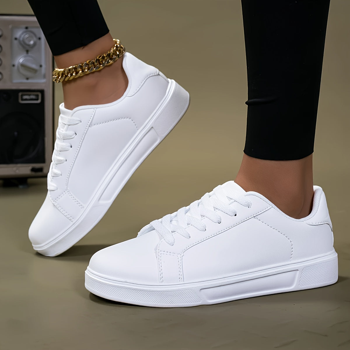 Women's Casual White Sneakers Low-Top Breathable Fabric Slip-On Shoes