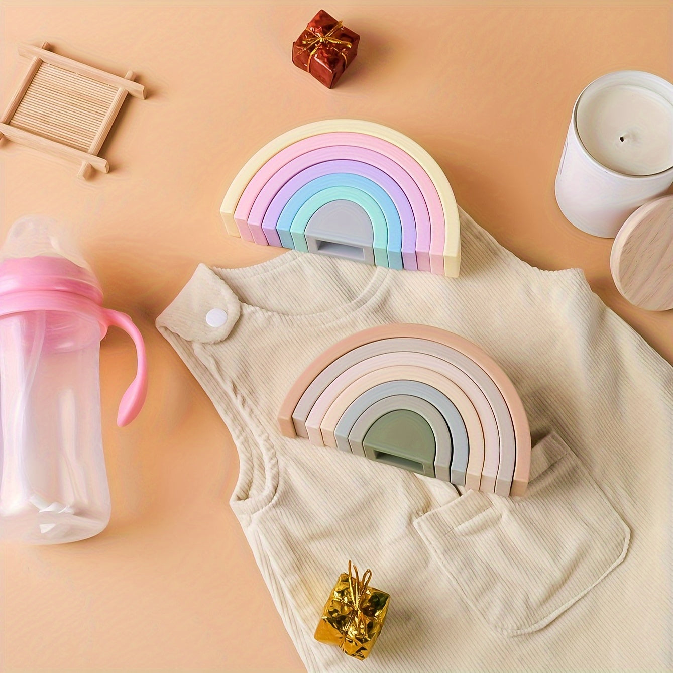 Silicone Rainbow Stacking Toy for Kids Educational Nesting Puzzle 7 Tiers