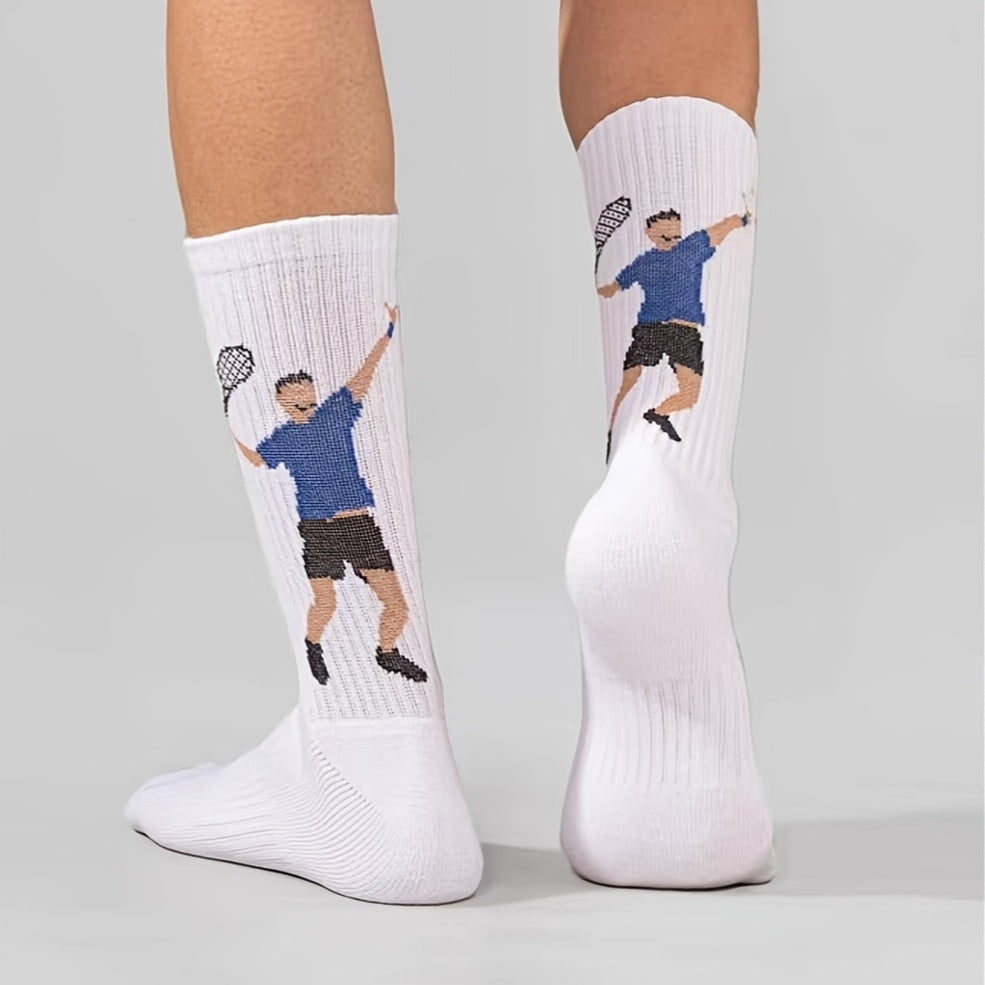 Men's Cotton Blend Sports Socks with Cartoon Print for Football Tennis Fitness Unisex All-Season