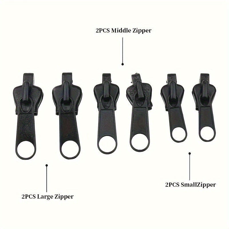 Zipper Repair Kit with Polished Metal Finish for Clothing, 6 Pieces