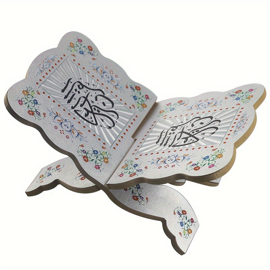 Soporte de libro de oración de madera para Quran y Biblia, altura ajustable, patrón decorativo de mariposas y flores