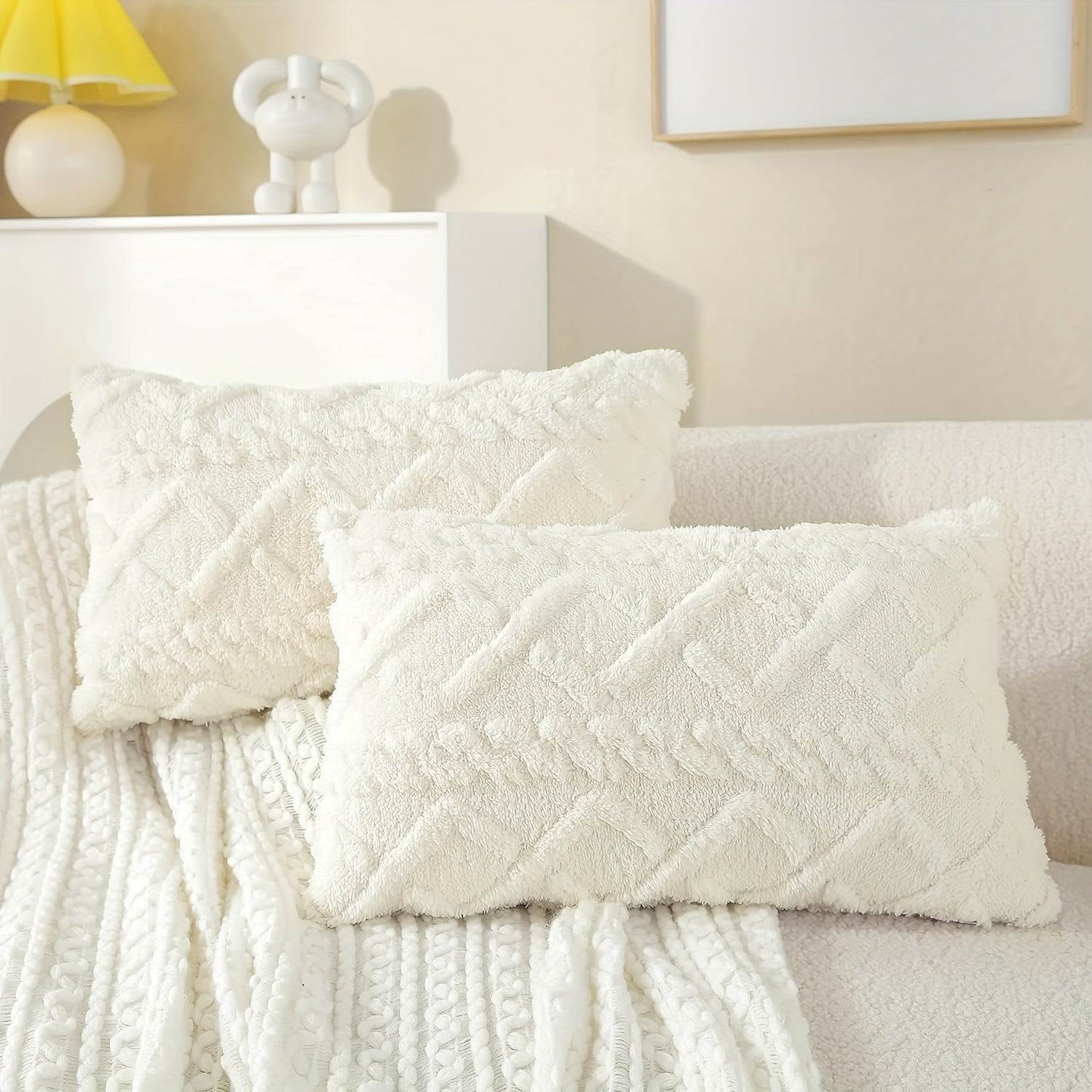 Blue and White Herringbone Throw Pillow Cover with Zipper Closure, Machine Washable Polyester