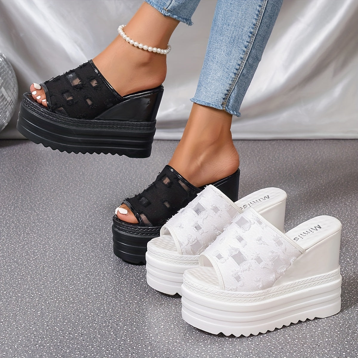 Sandalias con patrón de cuadros para mujer con suelas suaves para paseos de verano