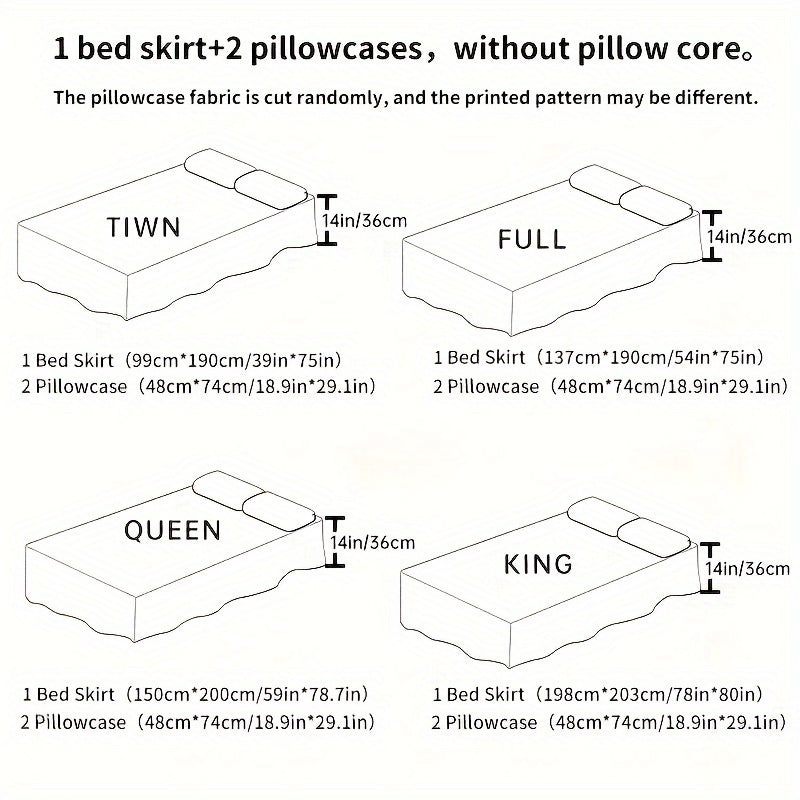 Набор из 3-х макраме юбок для кровати (1 юбка для кровати + 2 наволочки, каркас не включен), юбка для кровати с двойным слоем кружева однотонного цвета, универсальный нескользящий комплект постельного белья для всех сезонов