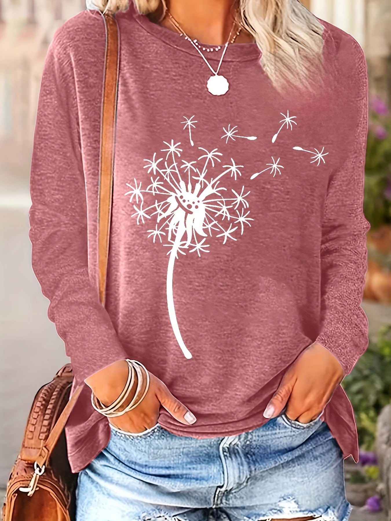 Women's Casual Floral Round Sleeve Blouse, Loose Fit, Spring Fall, Stretch Fabric