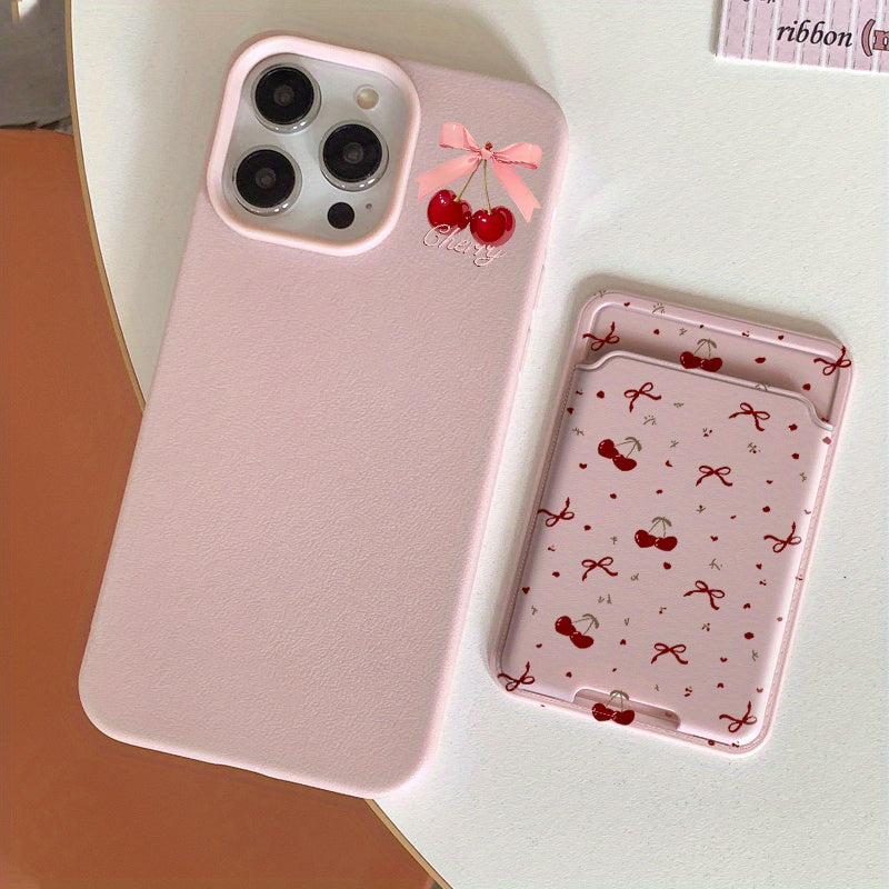 Fundas para teléfono con cerezas y lazo con tarjetero para iPhone 11 12 13 14 15 16 a prueba de golpes de TPU